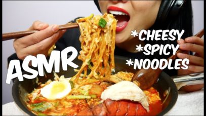 ASMR *CHEESY* Lobster KOREAN Fire Noodles (STEW TYPE) EATING SOUNDS NO TALKING | SAS-ASMR