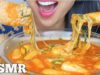 ASMR CHEESY RICE CAKES + MOZZARELLA CORN DOGS (CHEESY CHEESE PULL EATING SOUND) NO TALKING SAS-ASMR