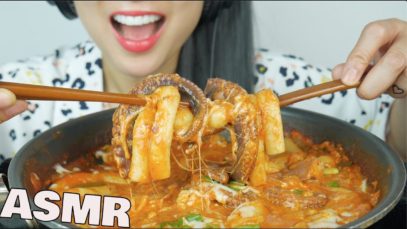 ASMR CHEESY SPICY LONG + MINI RICE CAKES with OCTOUPUS (EATING SOUNDS) NO TALKING | SAS-ASMR