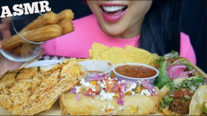 ASMR CHICKEN BURRITO TAQUITOS TACOS CHURROS *MEXICAN FOOD FEAST (EATING SOUND) NO TALKING | SAS-ASMR