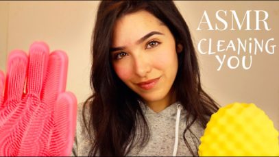 ASMR Cleaning You (Sponge sounds, Closeup whispers, Fizzy sounds, face touching…)