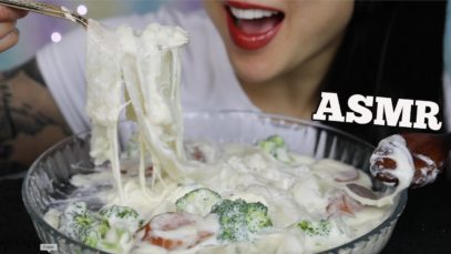 ASMR CREAMY CHEESY CLEAR GLASS NOODLES SAUSAGE AND BROCCOLI (EATING SOUNDS) NO TALKING | SAS-ASMR