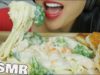 ASMR CREAMY FETTUCCINE ALFREDO with SHRIMP & BROCCOLI (EATING SOUNDS) NO TALKING | SAS-ASMR