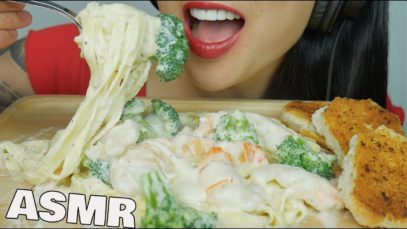 ASMR CREAMY FETTUCCINE ALFREDO with SHRIMP & BROCCOLI (EATING SOUNDS) NO TALKING | SAS-ASMR