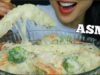 ASMR CREAMY MOZZARELLA SHRIMP BROCCOLI SAUSAGE RICE CAKE (EATING SOUNDS) NO TALKING | SAS-ASMR