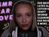 ASMR EAR LOVE ?? 3dio oily ear massage, gloves, lotion, ear brushing, tapping, lid sounds…