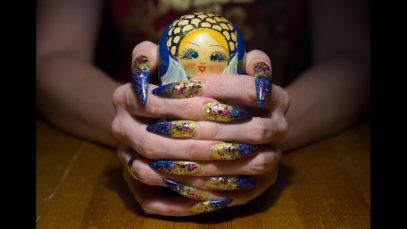 ASMR ear to ear sound nails tapping, scratching on Matryoshka
