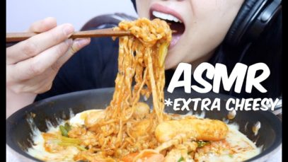 ASMR EXTRA CHEESY Korean Rice Cake + Spicy Noodles (EATING SOUNDS) No Talking | SAS-ASMR