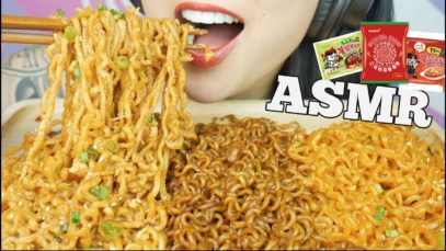 ASMR EXTREME STICKY CHEWY SOUNDS (BULDUK SPICY BLACKBEAN SRIRACHA NOODLES) NO TALKING | SAS-ASMR