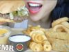 ASMR FatBurger FRIED PICKLES + ONION RINGS + CHEESE SAUCE (EATING SOUNDS) NO TALKING | SAS-ASMR