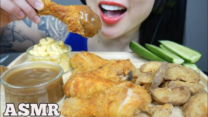 ASMR FRIED CHICKEN + GRAVY + MACARONI SALAD + POTATO WEDGES (EATING SOUNDS) NO TALKING | SAS-ASMR