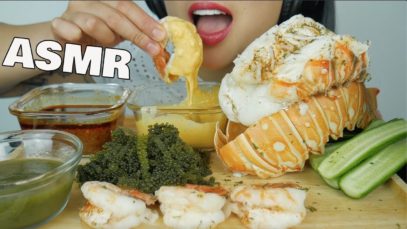 ASMR GIANT LOBSTER TAIL + SEAFOOD CHEESE SAUCE + SEAGRAPES (EATING SOUNDS) NO TALKING | SAS-ASMR