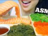 ASMR GIANT SALMON SUSHI NIGIRI + TOBIKO EGGS + SEAGRAPES (SATISFYING CRUNCH) NO TALKING | SAS-ASMR