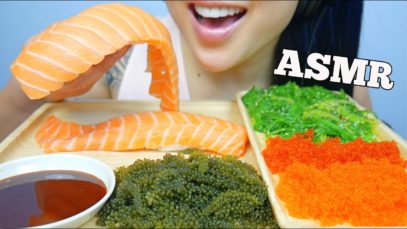 ASMR GIANT SALMON SUSHI NIGIRI + TOBIKO EGGS + SEAGRAPES (SATISFYING CRUNCH) NO TALKING | SAS-ASMR
