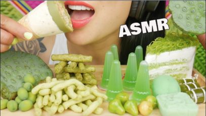 ASMR GREEN CREPE CAKE + JELLO + MOCHI + CHIPS + LOTUS (EATING SOUNDS) NO TALKING | SAS-ASMR