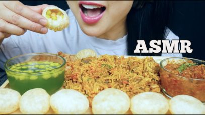 ASMR INDIAN FOOD LAMB BIRYANI + GOLGAPPA + KEEMA CURRY + SWEETS (EATING SOUND) NO TALKING | SAS-ASMR