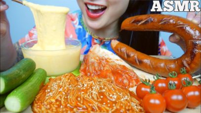 ASMR KIELBASA “SAUSAGE” CHEESE SAUCE + KIMCHI + ENOKI MUSHROMS (EATING SOUNDS) NO TALKING | SAS-ASMR
