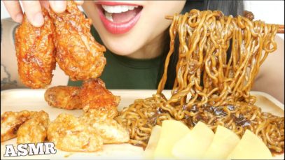 ASMR KOREAN CHICKEN WINGS + DUMPLINGS + BLACKBEAN NOODLES (EATING SOUNDS) NO TALKING | SAS-ASMR