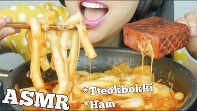 ASMR LONG NOODLE RICE CAKE *CHEESY TTOKBOKKI + HAM (SOFT CHEWY EATING SOUNDS) NO TALKING | SAS-ASMR