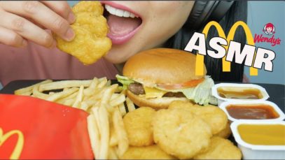 ASMR McDonalds CHICKEN NUGGETS + Wendy’s Burger (EATING SOUNDS) NO TALKING | SAS-ASMR
