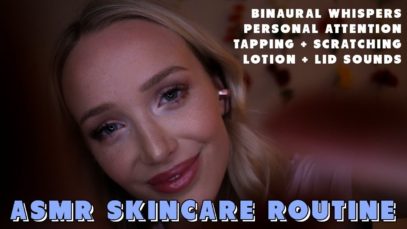 ASMR My Skincare Routine On You! binaural whispers, scratching, personal attention, lid sounds…