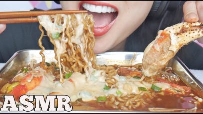 ASMR *NEW SPICY NOODLES RICE CAKES + CHEESY KING CRAB (EATING SOUNDS) NO TALKING | SAS-ASMR
