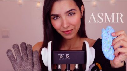 ASMR Playing With Textures on Mic (Bath gloves, Slime, Plastic Wrap, Bubble Wrap…)
