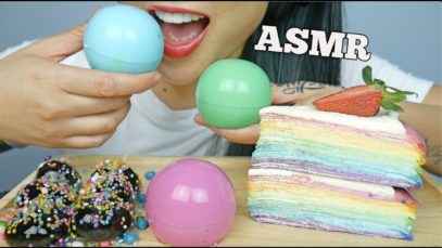 ASMR RAINBOW CREPE CAKE + KYOHO GRAPES + GIANT COCONUT JELLY (EATING SOUNDS) NO TALKING | SAS-ASMR