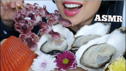 ASMR RAW SEAFOOD *GIANT KING OYSTER + SALMON + OCTOPUS (EATING SOUNDS) NO TALKING | SAS-ASMR