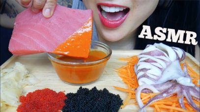 ASMR RAW TUNA *SASHI GRADE + SQUID + TOBIKO + MAYO FIRE SAUCE (EATING SOUNDS) NO TALKING | SAS-ASMR