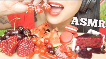 ASMR RED MACARON CHERRY CREPE CAKE WATERMELON LUK CHUP (EATING SOUNDS) NO TALKING | SAS-ASMR