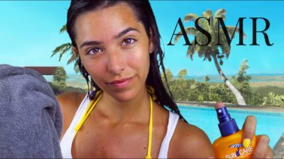 ASMR Relaxing by the Pool (Personal attention, Face touching, Lotion Sounds, Inaudible whispers..)