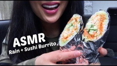ASMR Relaxing Rain + Sushi Burrito (NO TALKING EATING SOUNDS) | SAS-ASMR