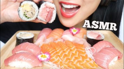 ASMR SALMON SASHIMI + FATTY TUNA ROLL + NIGIRI SUSHI (EATING SOUNDS) NO TALKING | SAS-ASMR