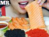 ASMR SALMON SASHIMI SLAB FIRE MAYO SAUCE + MOCHI CREAM DESSERT (EATING SOUND) NO TALKING | SAS-ASMR