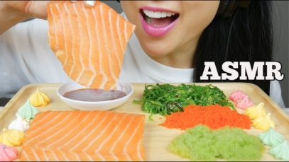 ASMR SALMON SASHIMI SLAB + WASABI TOBIKO EGGS + FIRE SAUCE (EATING SOUNDS) NO TALKING | SAS-ASMR