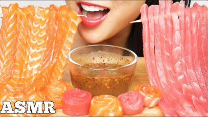 ASMR SALMON + TUNA SASHIMI NOODLES + MOCHI (EATING SOUNDS) NO TALKING | SAS-ASMR