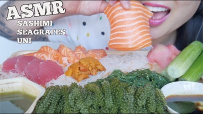 ASMR SALMON + TUNA SASHIMI + SEAGRAPES + UNI (EATING SOUNDS) NO TALKING | SAS-ASMR