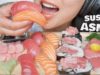ASMR SASHIMI SUSHI + STRAWBERRY WHITE CHOCOLATE MOCHI (EATING SOUNDS) NO TALKING | SAS-ASMR