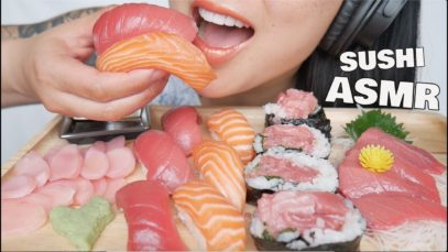 ASMR SASHIMI SUSHI + STRAWBERRY WHITE CHOCOLATE MOCHI (EATING SOUNDS) NO TALKING | SAS-ASMR