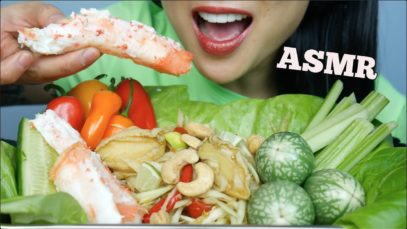 ASMR SEAFOOD PAPAYA SALAD + FRESH VEGGIES (EATING SOUNDS) NO TALKING | SAS-ASMR