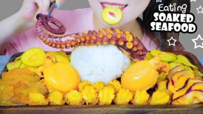 ASMR SOAKED CUTTLEFISH , OCTOPUS , JELLYFISH , ABALONE X SOUR MANGO , EATING SOUNDS | LINH-ASMR