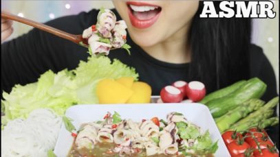 ASMR SPICY BABY SQUID SALAD + FRESH VEGGIES (CRUNCHY SATISFYING EATING SOUND) NO TALKING | SAS-ASMR