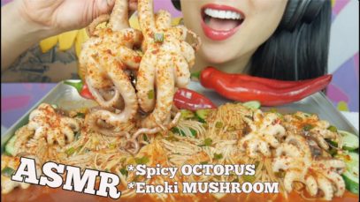 ASMR SPICY OCTOPUS + ENOKI MUSHROOMS (EXTREME EATING SOUNDS) NO TALKING | SAS-ASMR