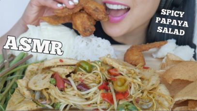 ASMR SPICY PAPAYA SALAD + CHICKEN WING (EXTREME CRUNCHY EATING SOUNDS) NO TALKING | SAS-ASMR