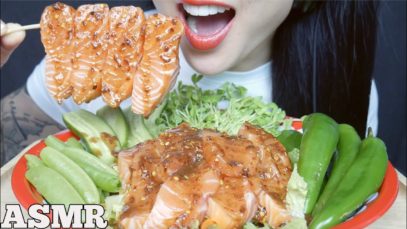 ASMR SPICY SALMON SASHIMI FRESH VEGGIE SALAD (CRUNCHY EATING SOUNDS) NO TALKING | SAS-ASMR