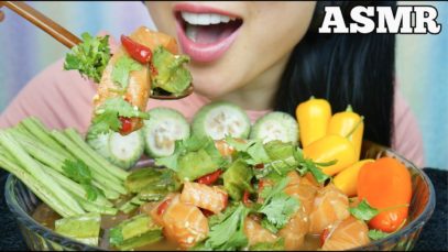 ASMR SPICY SALMON SASHIMI SALAD + FRESH VEGGIES (EATING SOUNDS) NO TALKING | SAS-ASMR
