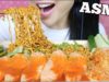 ASMR SPICY SAMYANG MALA NOODLES + SALMON SASHIMI + KIMCHI (EATING SOUNDS) NO TALKING | SAS-ASMR