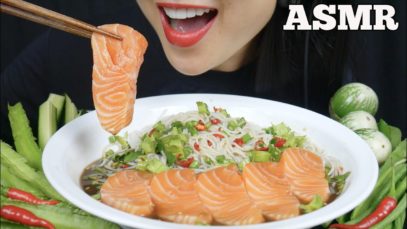 ASMR SPICY THAI NOODLE SALAD + SALMON SASHIMI (EATING SOUNDS) NO TALKING | SAS-ASMR