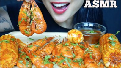 ASMR SPOT PRAWNS EGG CORN SPICY SEAFOOD SAUCE (EATING SOUNDS) NO TALKING | SAS-ASMR
